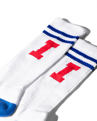 Icon Stripe Calf Socks - White / Royal