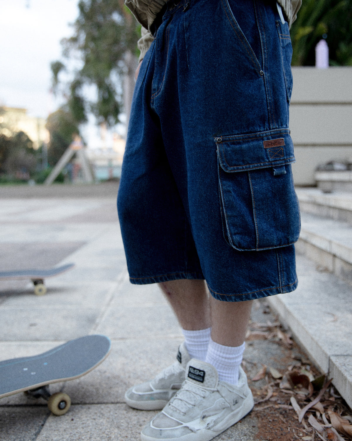 Denim Cargo Shorts - Washed Indigo