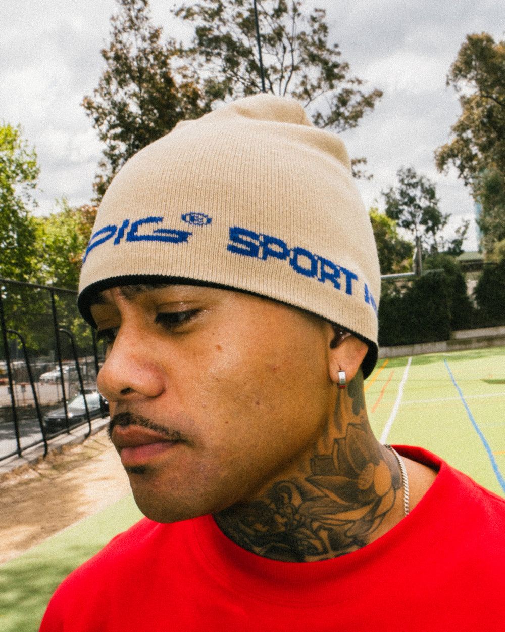 Sports Reversible Skull Beanie - Camel / Black