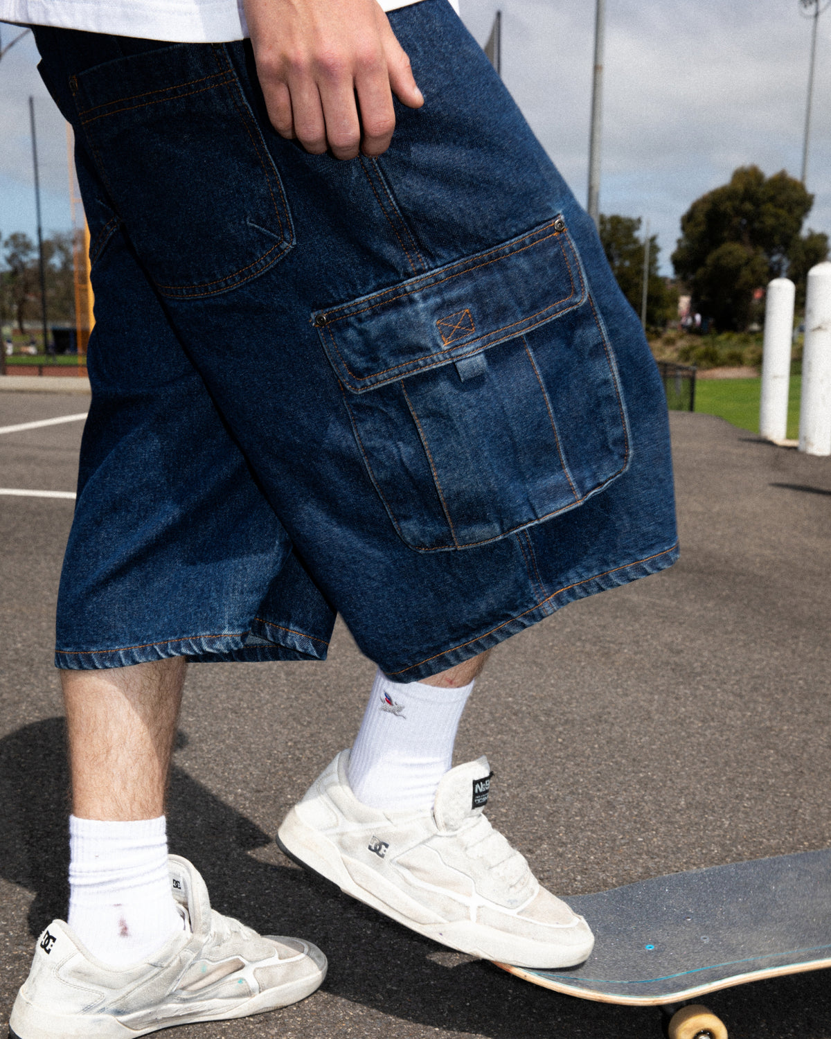 Denim Cargo Shorts - Washed Indigo