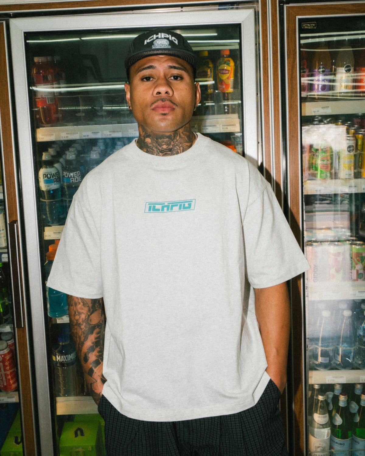 Strike Logo Tee - White Marle / Teal