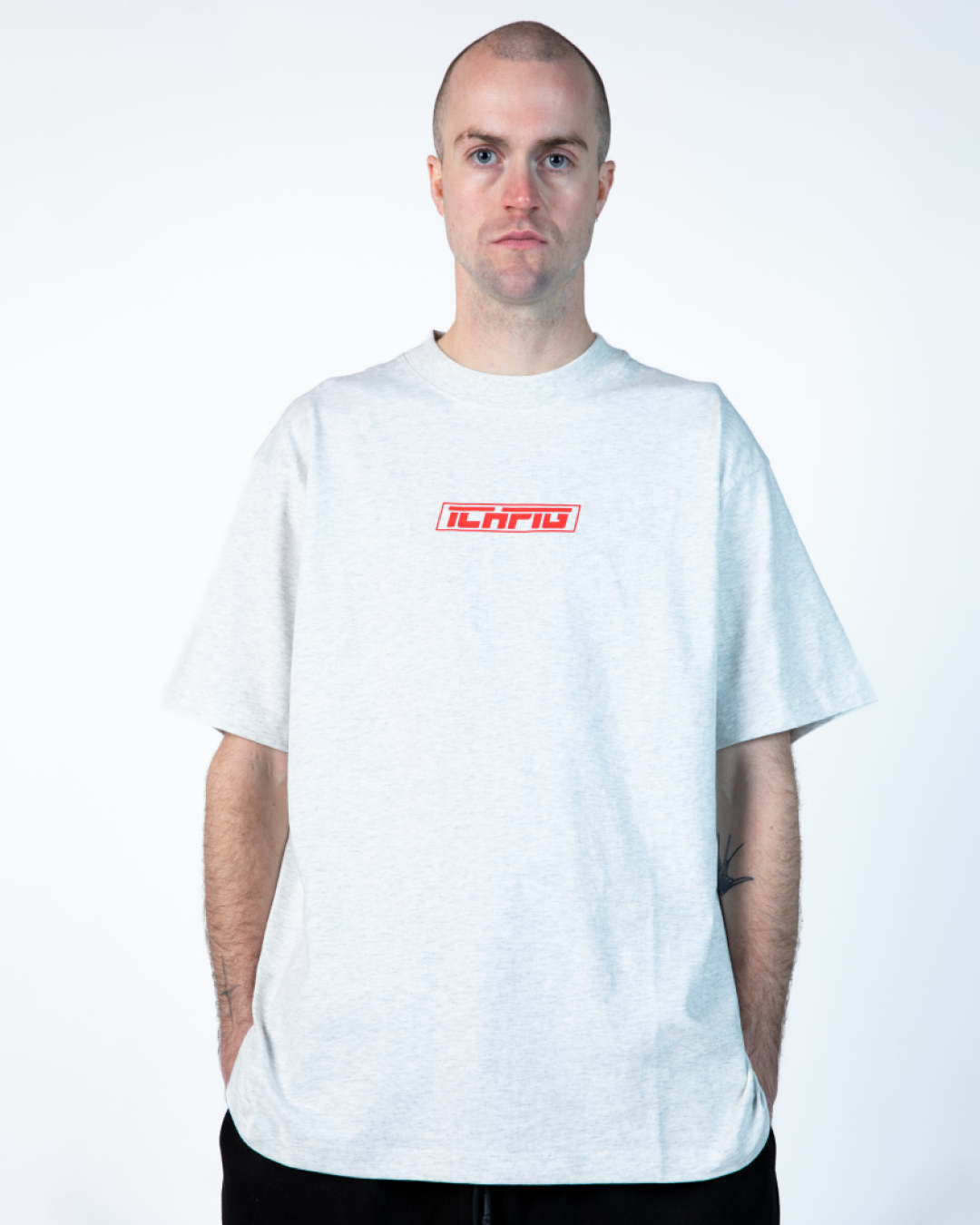 Strike Logo Tee - White Marle / Red