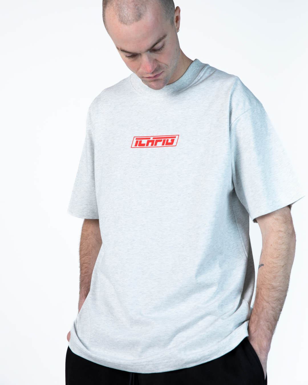 Strike Logo Tee - White Marle / Red