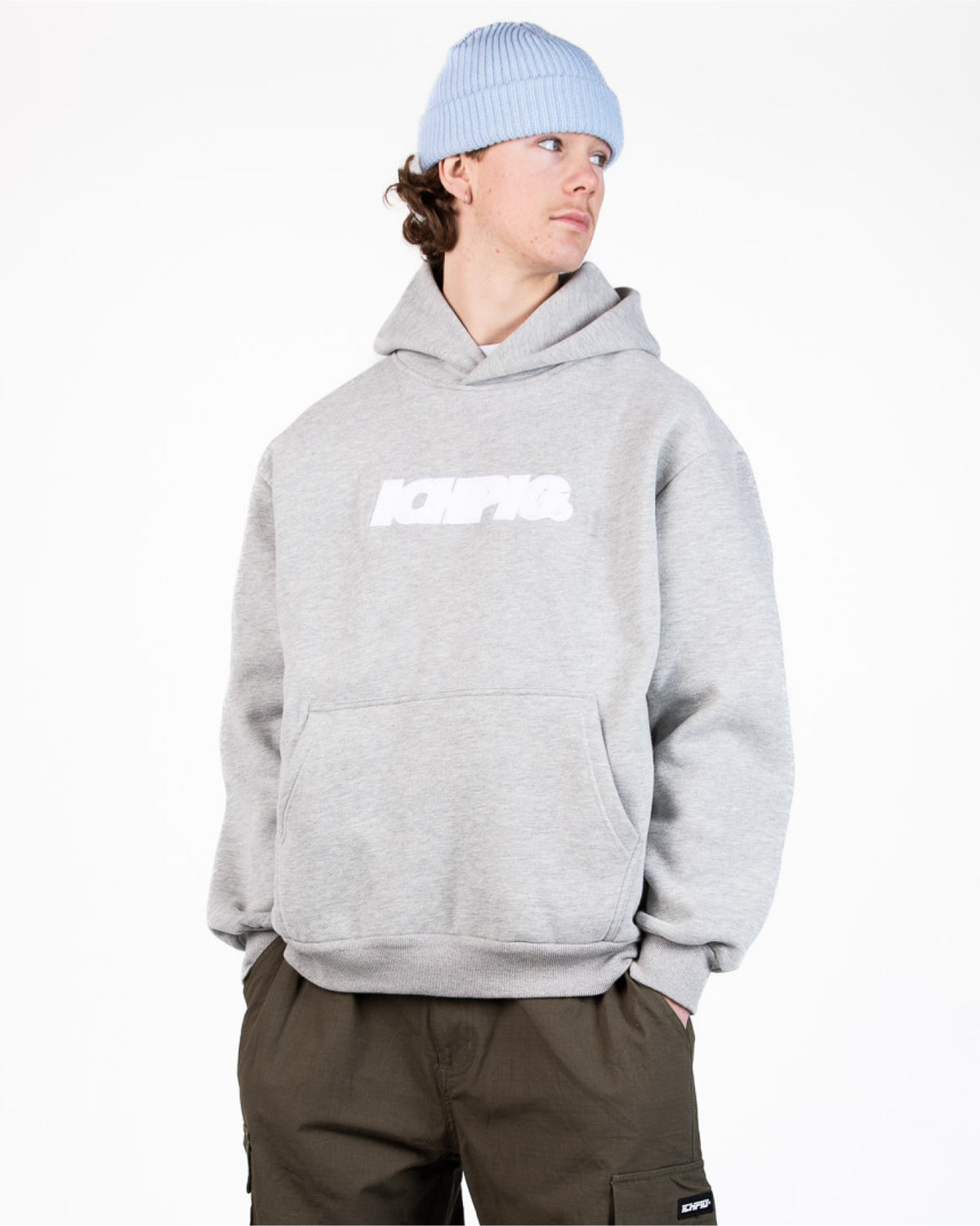 Sprinters Chenille Hood - Grey Marle / White