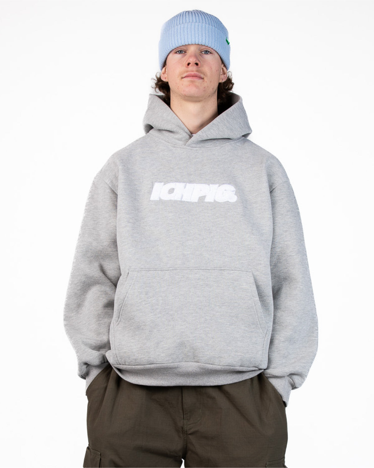 Sprinters Chenille Hood - Grey Marle / White