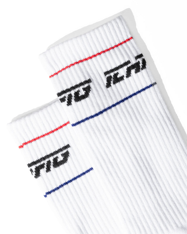 Strike Calf Socks - White / Red / Blue